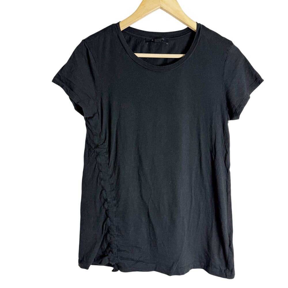 AllSaints Arie Black Ruched Oversized Drawstring Crewneck Tee Size XS